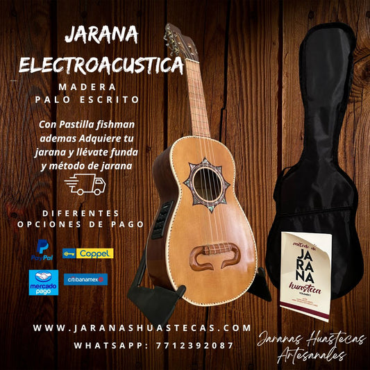 Jarana Palo Escrito electroacústica con funda y método de jarana