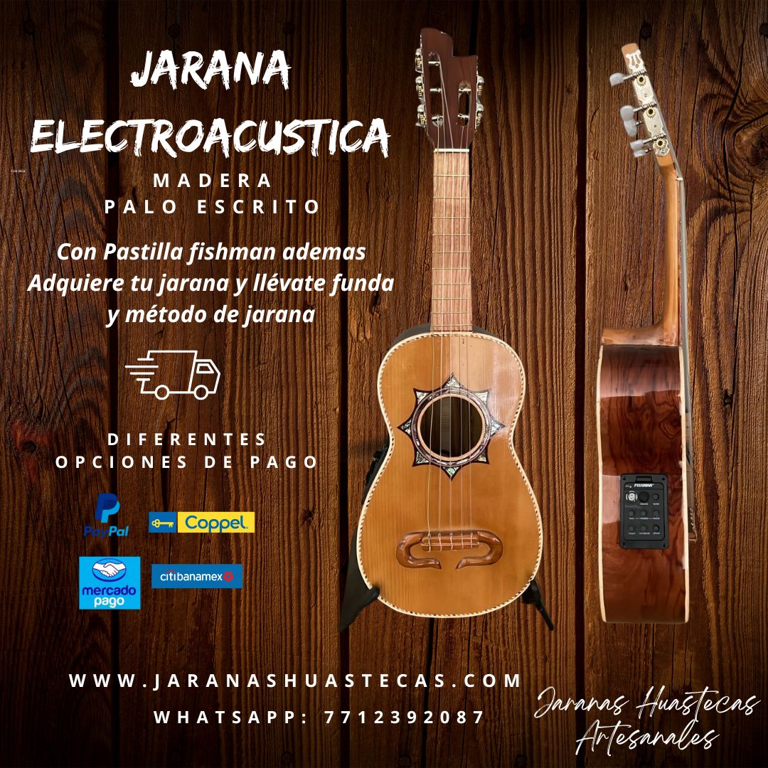 Jarana Palo Escrito electroacústica con funda y método de jarana