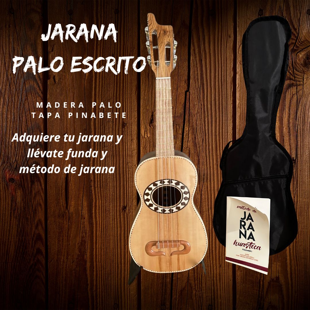 Jarana concha centro palo escrito con funda y método de jarana