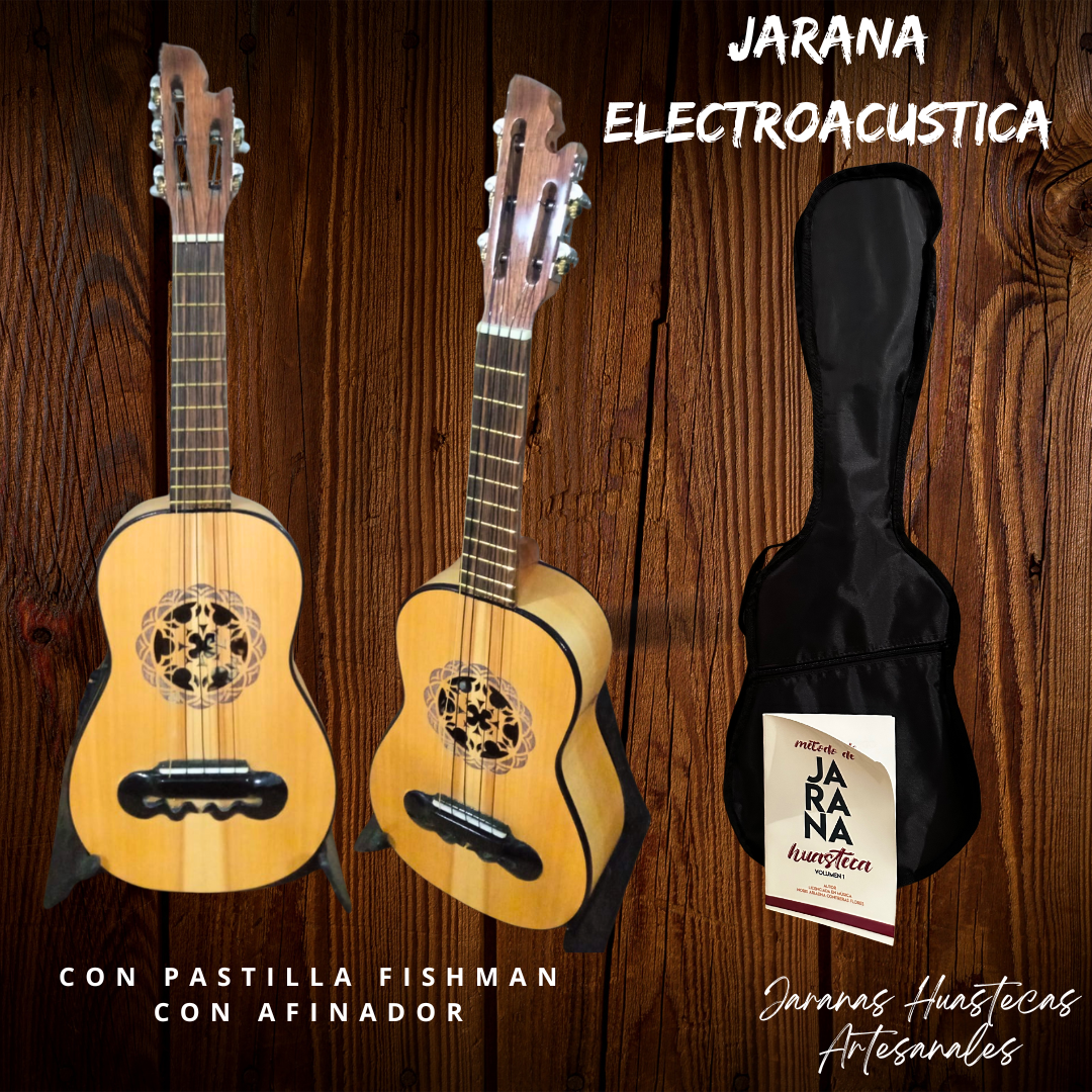 Jarana electroacústica diseño único con funda y método de jarana