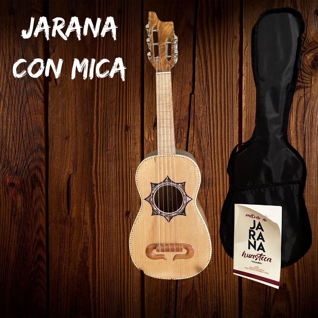 Jarana Palo Escrito picos en centro con funda y método de jarana