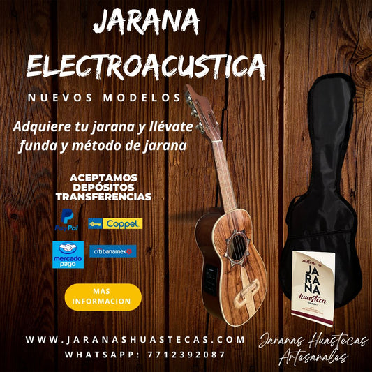 Jarana huasteca electroacústica con funda y método de jarana