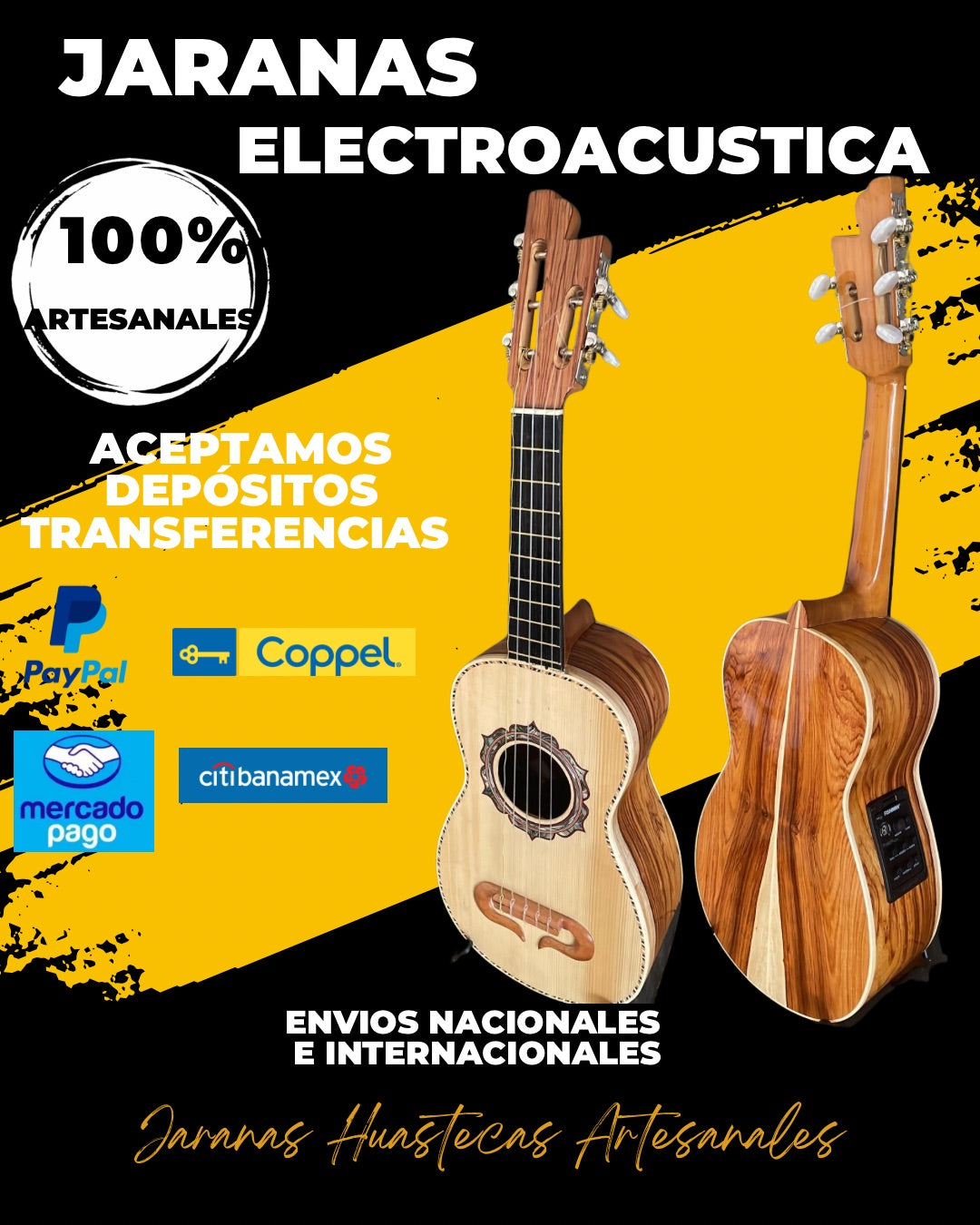 Jarana huasteca electroacústica con funda y método ( Palo Escrito)