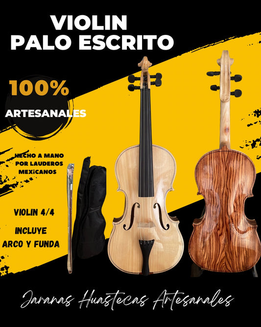 Violín de Palo escrito hecho a mano con arco y funda