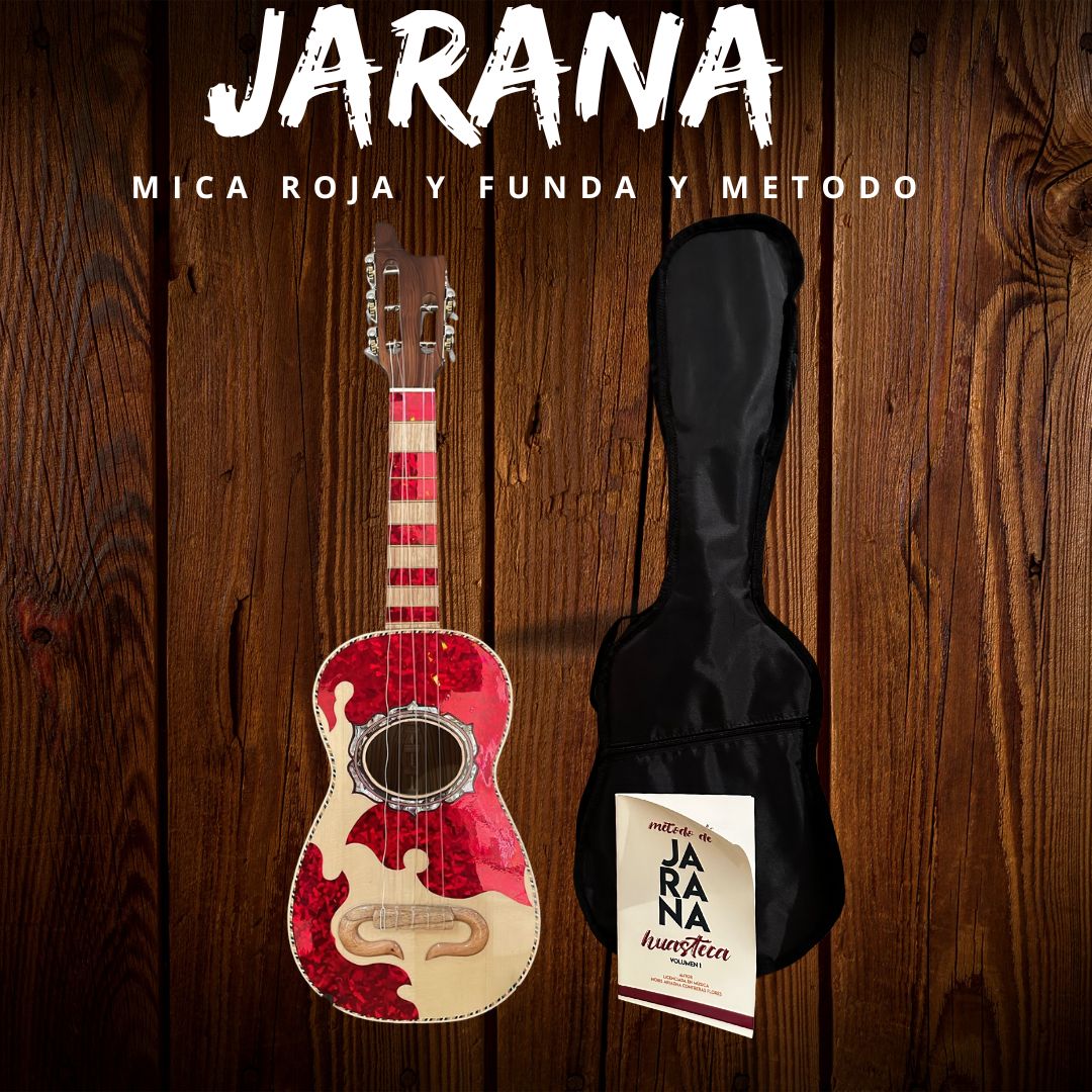 Jarana Huasteca electroacústica con mica roja con funda y método