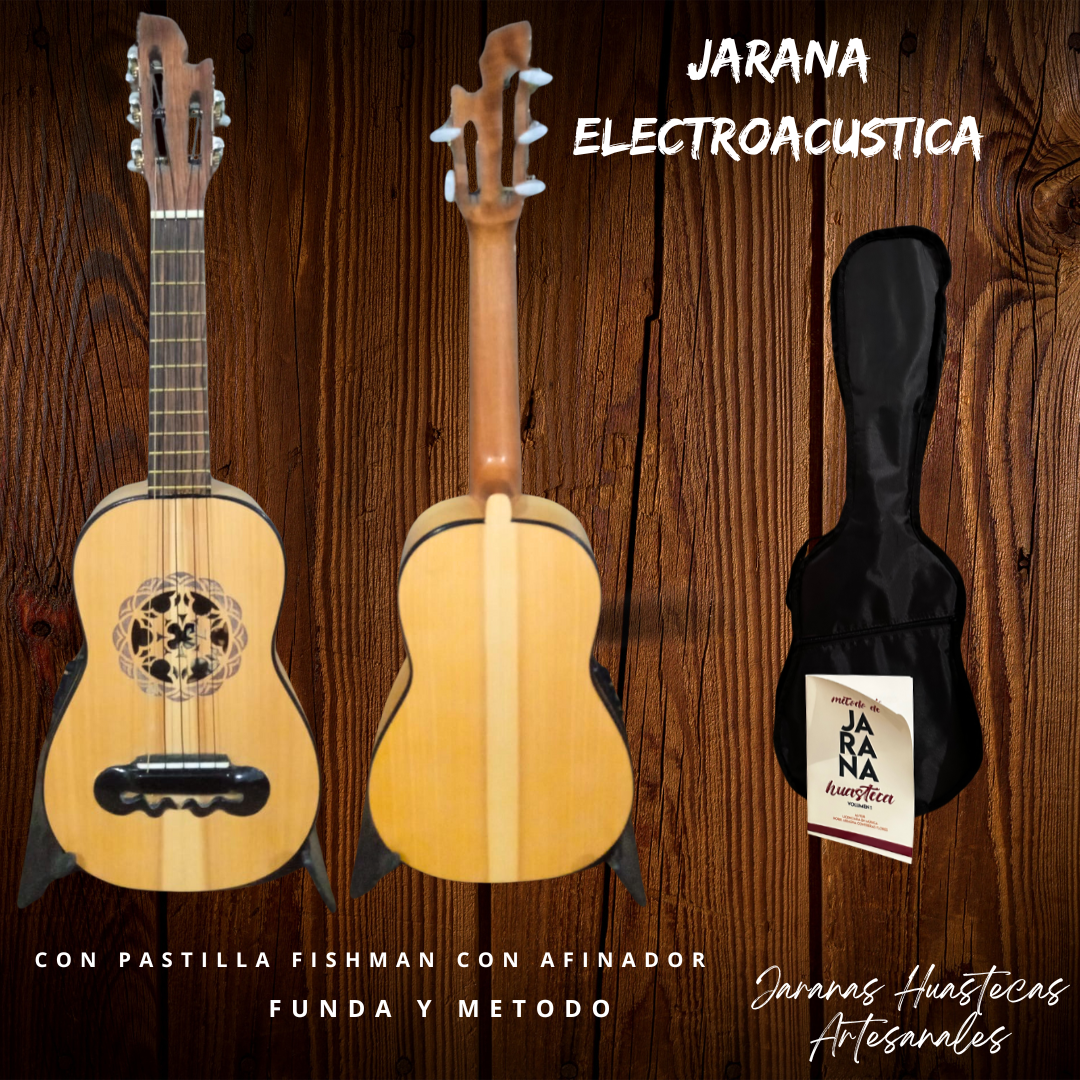 Jarana electroacústica diseño único con funda y método de jarana