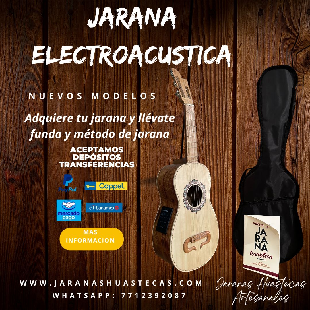 Jarana electroacústica con funda y método de jarana