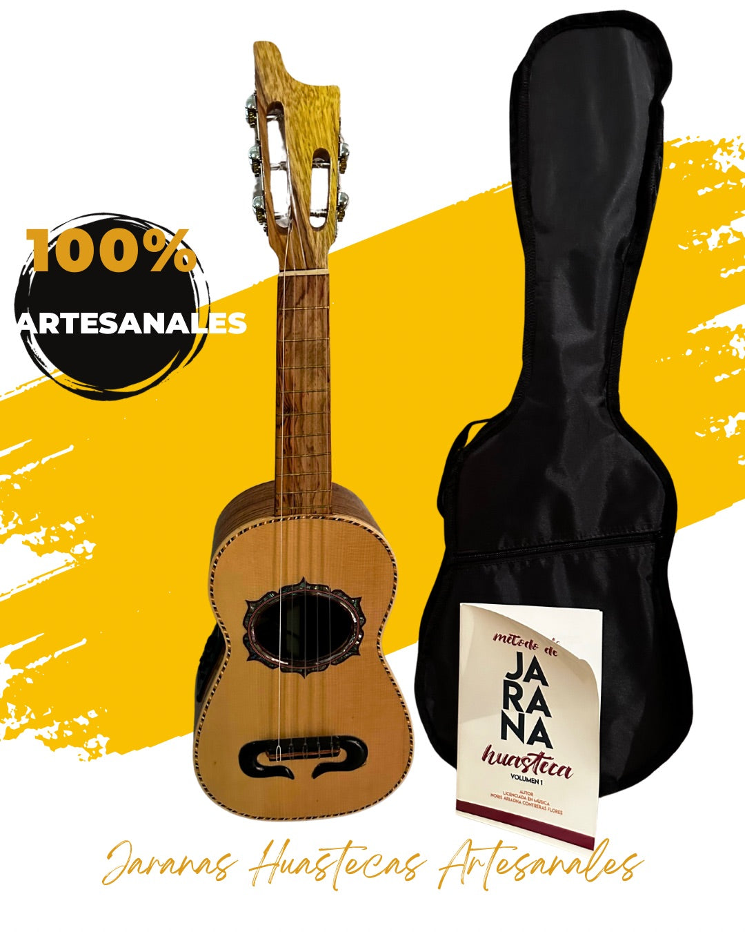 Jarana palo escrito electroacústica tapa Clarita con funda y método de jarana